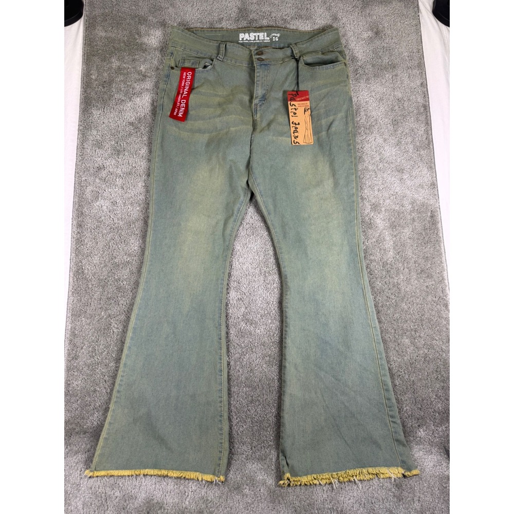 Pastel Jeans Womens 16 Flare Leg Frayed Hem Light Wash Stretch Denim Jeans